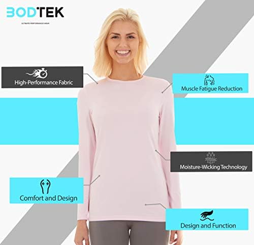 Bodtek Womens Térmica Roupa Térmica Camisa Premium Fleece forrado de manga longa Baselayer Top