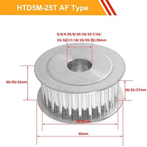 Mecânica Smooth 25t 5m Polia de tempo 25 dentes, roda de polia dente do tipo Htd5m, largura da correia de 16 mm/21 mm/27mm, 8/10/12/14/15/20/25mm