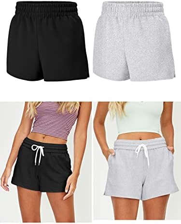 Sunbs 3 Pacote shorts de suor para mulheres, shorts de algodão casual shorts de algodão na moda corrida de cintura alta shorts