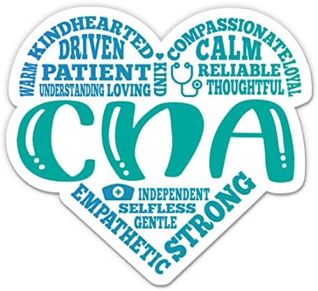 Adesivos CNA Heart - 2 pacote de adesivos de 3 - vinil impermeável para carro, telefone, garrafa de água, laptop - decalques de assistente de enfermagem certificados
