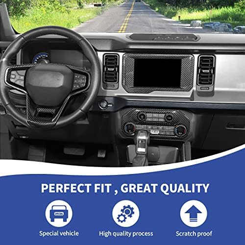Razpoy para Bronco 5pcs Kit de acabamento interior de fibra de carbono, acabamento no volante e ar condicionado Decalque e tampa do painel de navegação compatível com 2021-2023 Ford Bronco