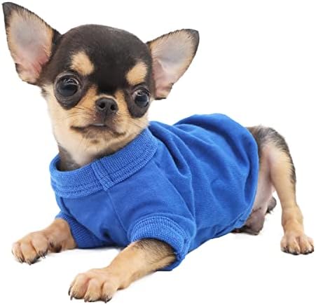 Lophipetas algodão camiseta de camiseta para cães pequenos chá chihuahua yorkie puppy roupas azuis/xxs