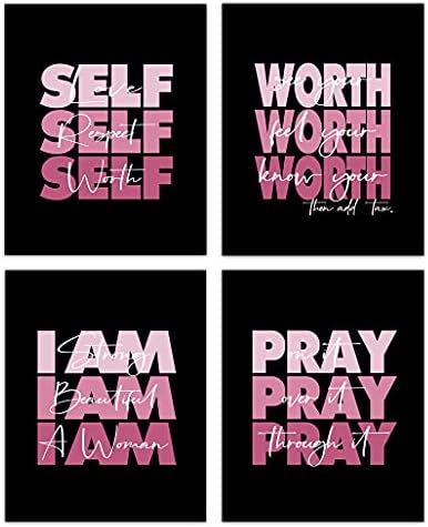 Huyaw rosa mulher girl citações inspiradoras orar no valor de parede impressão conjunto de 4, pôsteres motivacionais presentes para mulheres adolescentes quarto de garotas casas bedroom escritório da faculdade decoração de dormitório, 8 x 10 em