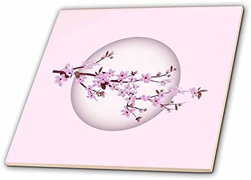Imagem 3drose de delicada lua rosa circulada por flores de cerejeira - azulejos