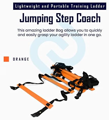 Treinamento de velocidade de agilidade de separação escada para futebol, futebol e fitness | Treinador de etapa de salto ajustável de 4 metros | Footwork, coordenação e equipamento de treinamento de velocidade Bolsa de transporte, laranja, amarelo