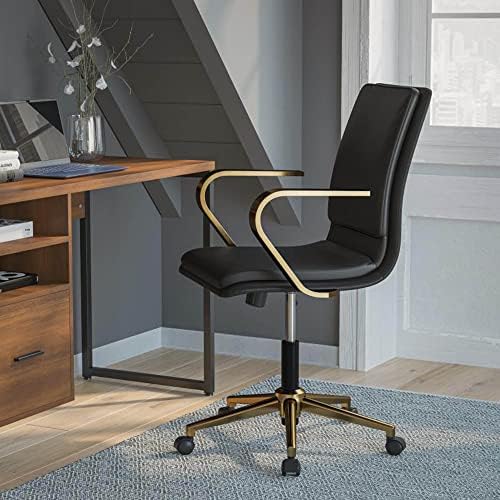 Flash Furniture James Mid -Back Designer Executive Office Presidente - Black Leathersoft Estofolstery - Base de ouro escovados e braços - Altura ajustável 360 °