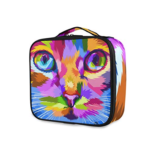 Alaza colorido gato rosto face profissional caixas de maquiagem de bolsas de maquiagem profissionais