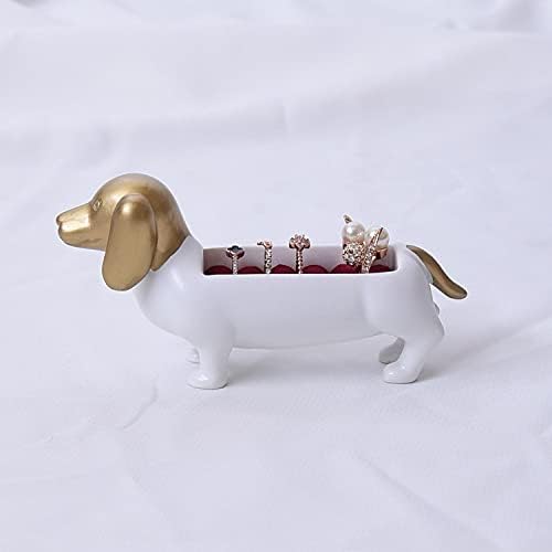N/A Creative Dachshund Dog Ring Jewelry Box Ring Rack Rack de ouro Aderentes Cães fofos