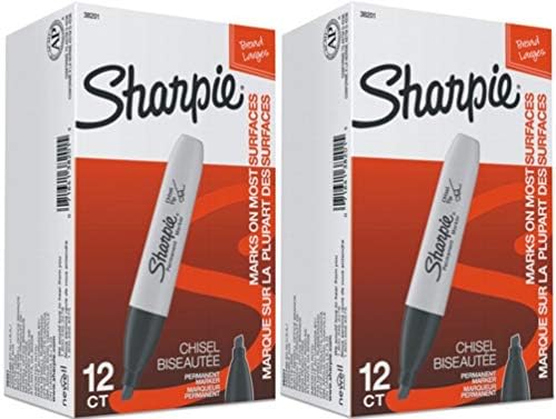Sharpie 38201 Marcadores permanentes da ponta do cinzel, preto; 2 pacotes de 12 marcadores cada um total de 24 marcadores