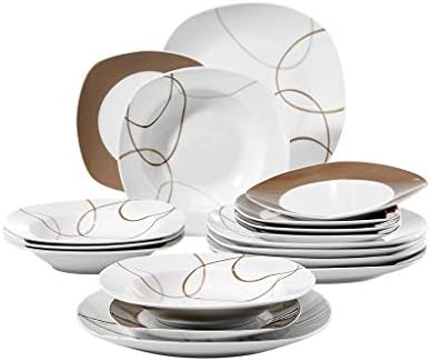 Placas de cozinha de porcelana cerâmica de 18 peças lkyboa, conjunto de mesa de mesa com prato de jantar, prato de sobremesa,