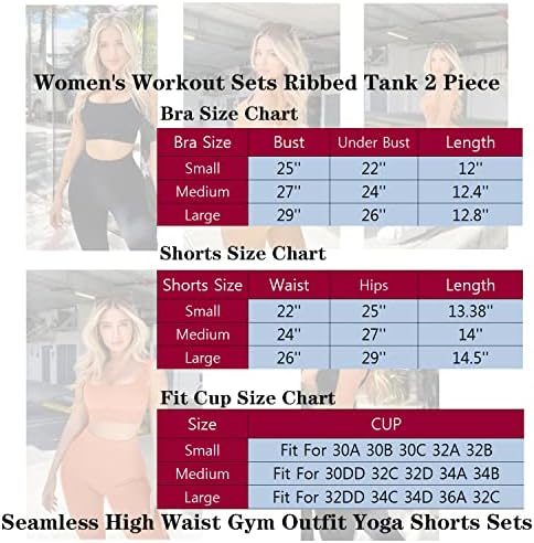 Yesdoo Women's Workout Roupfits Tank com nervuras de 2 peças de ginástica de ginástica de ginástica de ginástica alta