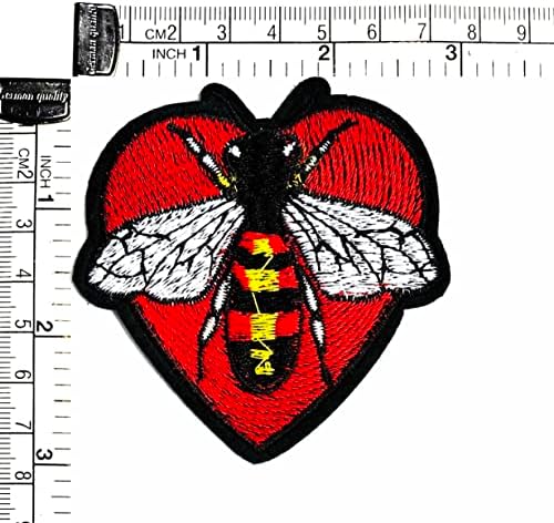 Kleenplus 3pcs. Red Heart With Bee Patch adesivo Craft Patches Diy Applique Bordado Sew Ferre