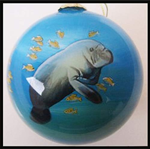 Ornamento de Natal de vidro pintado à mão - peixe -boi Sanibel