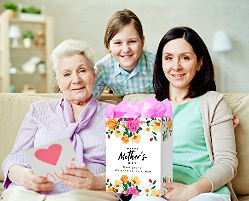 Sacolas de presente do dia das mães sicohome com alça de 11,5 Feliz dia das mães bolsas de presentes com papel de papel