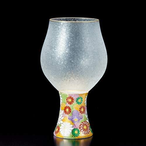 Aderia 9566 Pote de saquê, vidro de saquê japonês, recheio de flores douradas, mizore kutani, salmão artesanal, 8,1 fl