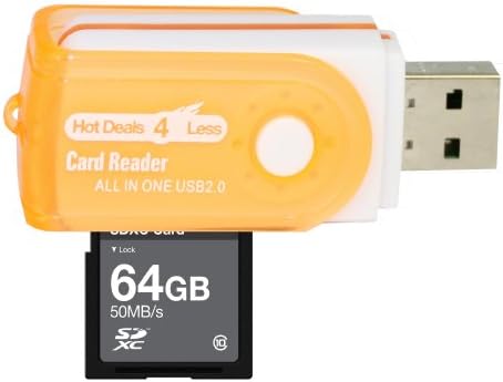 64 GB Classe 10 SDXC High Speed ​​Memory Card 50Mb/S. Para Sony HDR-CX560V HDR-CX360V. Perfeito para filmagens e filmagens contínuas em alta velocidade em HD. Vem com ofertas quentes 4 a menos, tudo em um leitor de cartão USB giratório e.