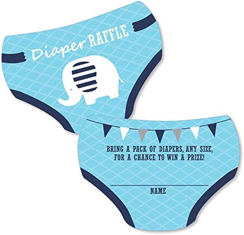 Big Dot of Happiness Blue Elephant - Inserções de bilhetes de sorteio em forma de fraldas - Atividades de chá de bebê de menino -