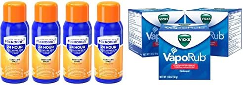 Vicks Vaporub 1,76 oz 3 pacote + spray de higienização de microban, scnet cítrico, pacote de pacote de tamanho 4 de viagem 4