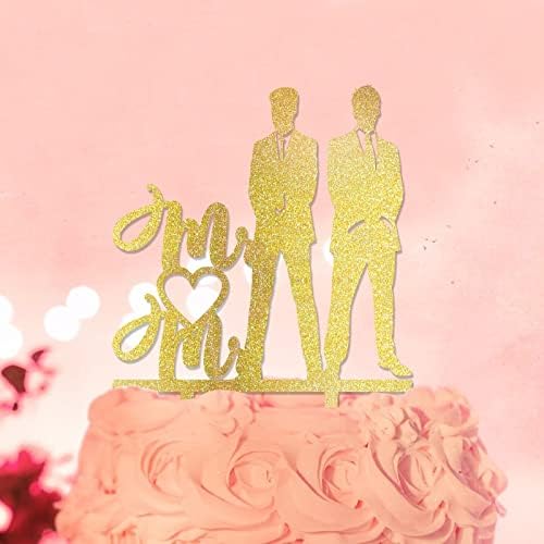 Topper de bolo do mesmo sexo gay dois homens 元素 silhueta adora decorações de bolo de casamento gay personalizando nome estam date homens presentes glitter ouro 6 polegadas