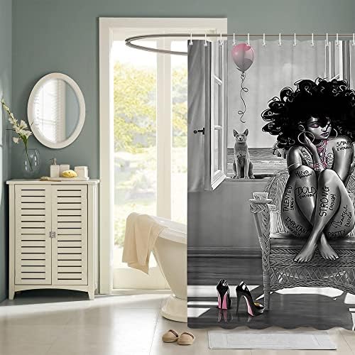 Cortina de chuveiro da mulher de chuveiro à prova d'água de Tyakasha Afro -Americana para Banheiro Curta da Cortina de