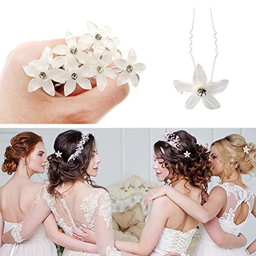 12 peças pinos de cabelo de flor de casamento, pinos de cabelo de strass de flores brancas