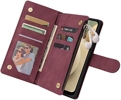 Casa da carteira LBYZCase para Galaxy A42 5G, Caixa Samsung A42 5G, Folio Flip Premium Couather Zipper Pocket Magnetic Retticable