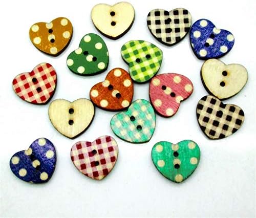 100 peças em forma de coração Painted 2 orifícios de madeira botões para costura