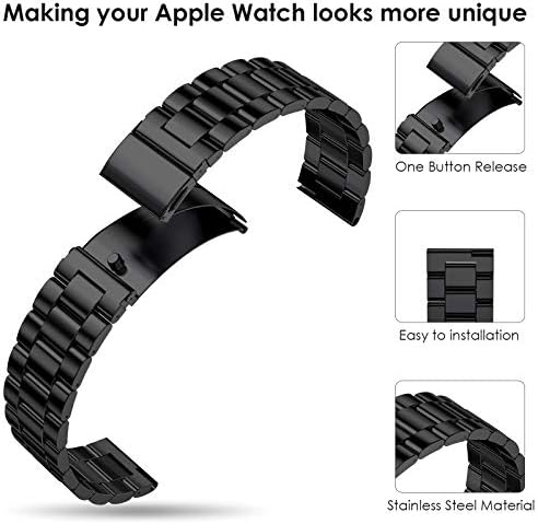 Banda de metal Liwin Compatível com a série Apple Watch Series 8/7/6/5/4/3/2/1/1 SE, Men Women Substituição de aço inoxidável