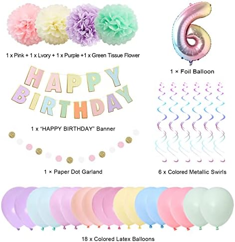 Decorações de 6º aniversário para meninos de meninas, gradiente de arco -íris de 40 polegadas número 6 balão, balão de 6º aniversário,