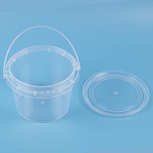 Bucket de armazenamento transparente com tampa, caixa de armazenamento de plástico plástico com alça, recipientes de