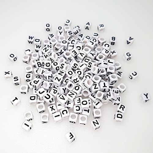 200 peças 6x6mm cubo branco acrílico letra de letra de letra de letra A-z forma plástica mista contas diy soltas Para jóias que