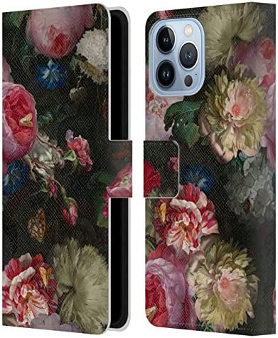 Projetos de capa principal licenciados Rosas UTART oficialmente licenciadas e Baby's Breath Flowers Antique Livro de couro Caixa Caixa Caspa Compatível com Apple iPhone 13 Pro Max
