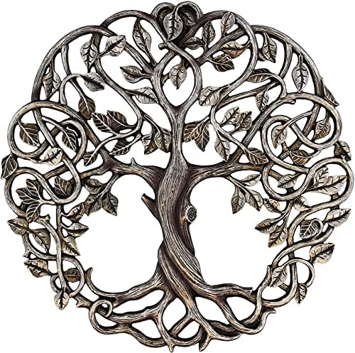 Árvore da vida Placa de parede 11 5/8 polegadas escultura decorativa de arte do jardim celta - acabamento prateado antigo
