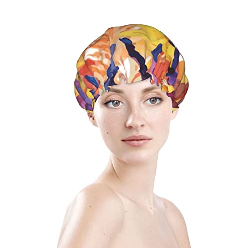 Mulheres reutilizáveis ​​Hainha de cabelo de cabana de cabelo aquarela Cavalo colorido camadas duplas à prova d'água touca de banho tampa de banho
