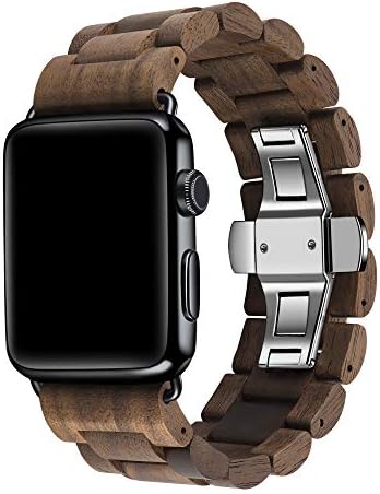 Banda de relógio de madeira Kinobo compatível com Apple Watch, bracelete de pulso espessado de relógio de madeira de madeira