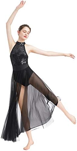 Vestido de dança lírica de lantejoulas Afavom para mulheres fantasias de dança contemporânea