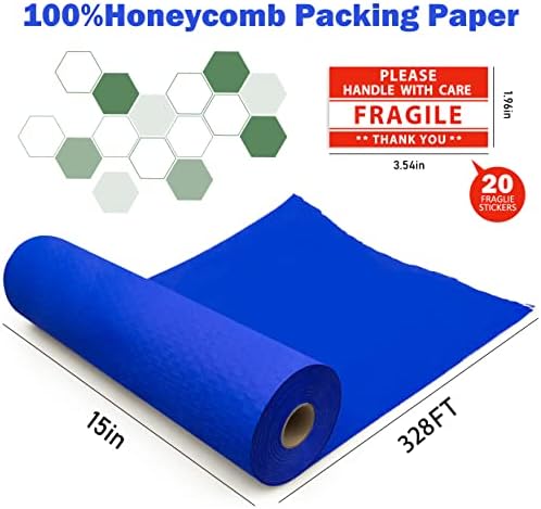 Papel de embalagem de favo de mel, 15 x 328 'Honeycomb de embrulho de embrulho para mover, envio, embalagem, enchimento