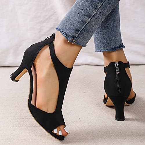 Sandálias para feminino aberto de pé estiletes Roman Sandal Summer Fashion Back Zipper Sapatos Torno