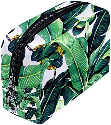 Bolsa de maquiagem tbouobt bolsa de bolsa cosmética bolsa bolsa com zíper, folhas tropicais flor verde verde