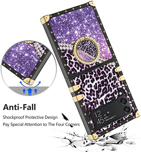 Wollony para Samsung Galaxy Z Flip 3 5g Square Case With Diamond Ring Kickstand for Women reforçado com choque à prova de choque Durável