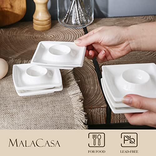 Malacasa porcelana Branca de ovo, copos quadrados de 4 polegadas para ovos para ovos cozidos, cerâmica que serve bandejas de