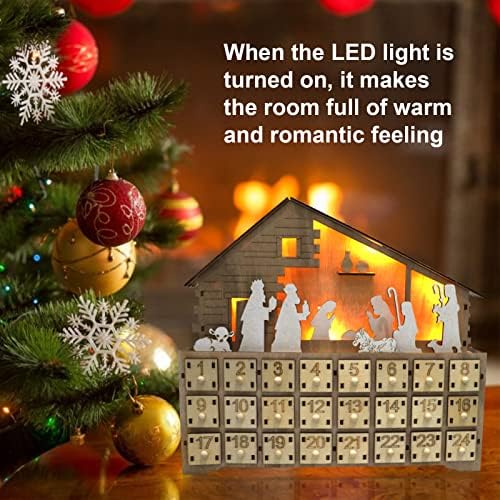 Calendário de luz LED - Calendário de madeira do calendário de Natal Ornamento do advento do advento para decoração