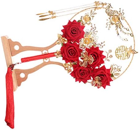 AMOSFUN Delicado Fã de Bridal Hand Retro estilo chinês Fã de mão Simular Fã Rose Fan