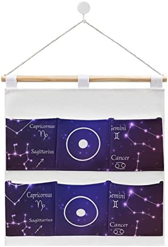 Constelações de zodíaco Bolsa de armazenamento pendurada de parede 6 bolsos de linho de linho sobre as bolsas organizadoras de portas para banheiro do quarto