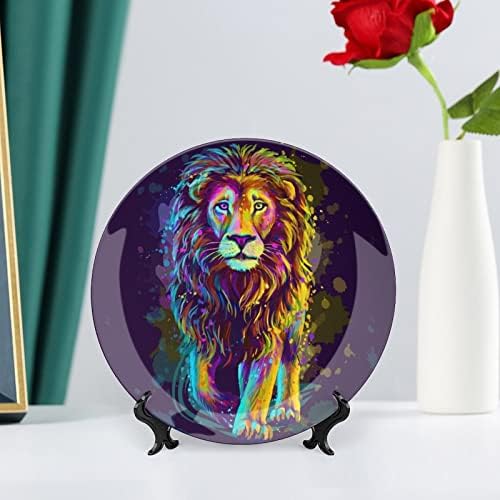Lion Artistic Neon Color Cerâmica Placas decorativas com ornamentos pendurados em china pendurada placas de sobremesa