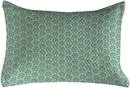Ambesonne Damask Cobertão de travesseiros acolchoados, abstrato contínuo Art Deco Inspirado Floral Localizar impressão, capa padrão de travesseiro de sotaque queen size para quarto, 30 x 20, sépia turquesa