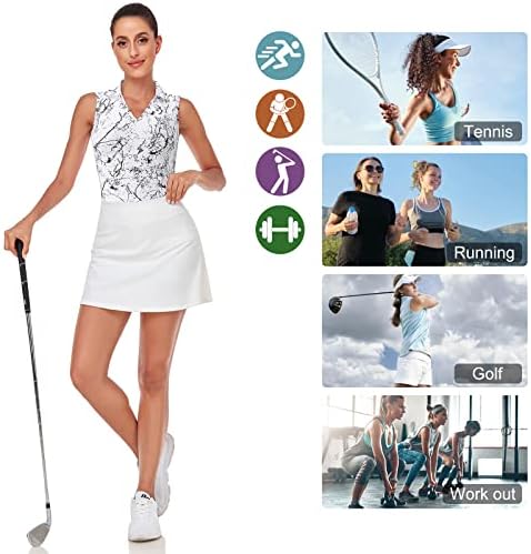 Zamowoty feminina sem mangas camisas de golfe pólo upf 50+ decote em V com tênis de tênis de colarinho