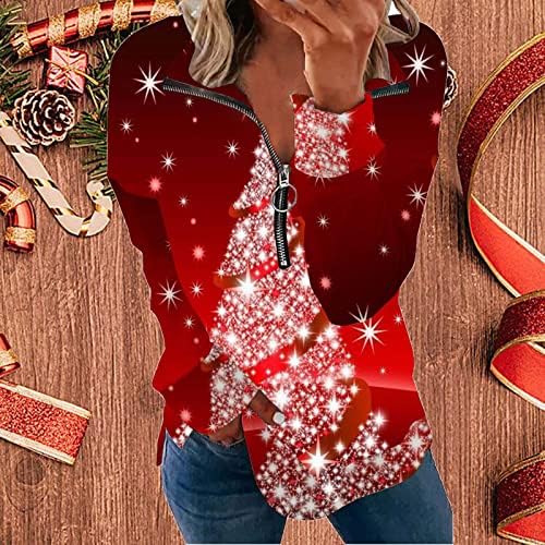 Christmas Henley Tops for Womens Crewneck Sweatshirt Longa de manga longa Pullover confortável Férias de férias de flocos