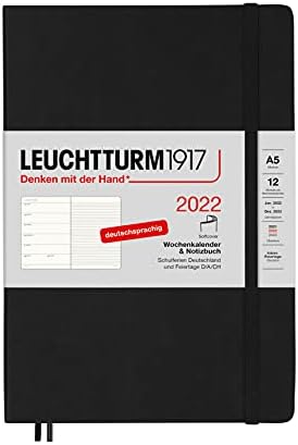 Leuchtturm1917 363564 Calendário semanal e notebook 2022 SoftCover Medium, 12 meses, antracite, carvão alemão