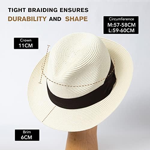 Comhats upf 50+ unissex sun palha fedora chapéu para mulheres homens, chapéu de praia compacável enquadra o chapéu de panamá UV Summer